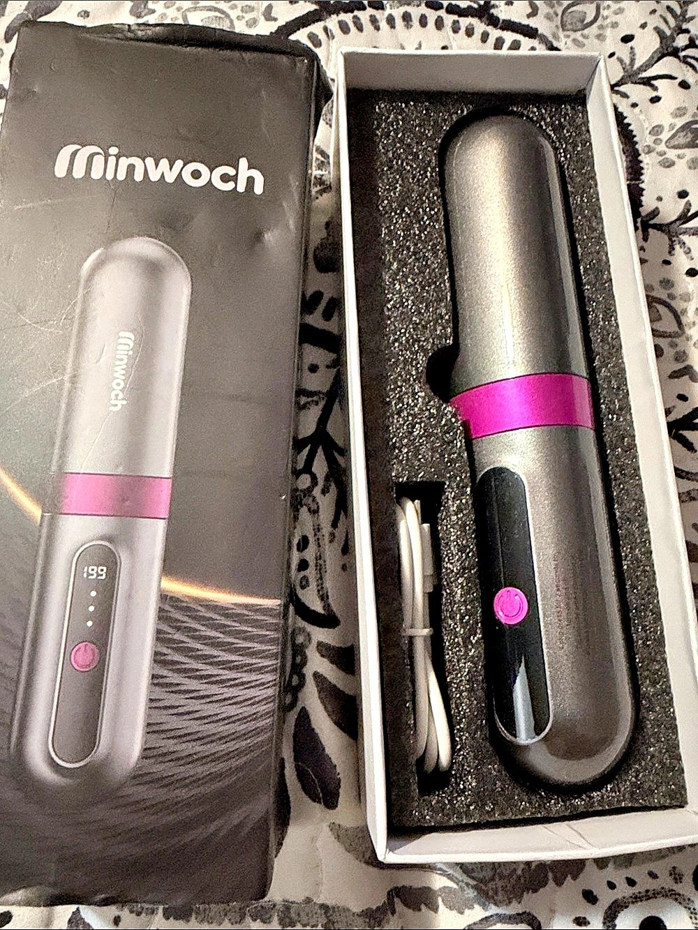 Minwoch Cordless Hair Straightener Brush Gray & Pink